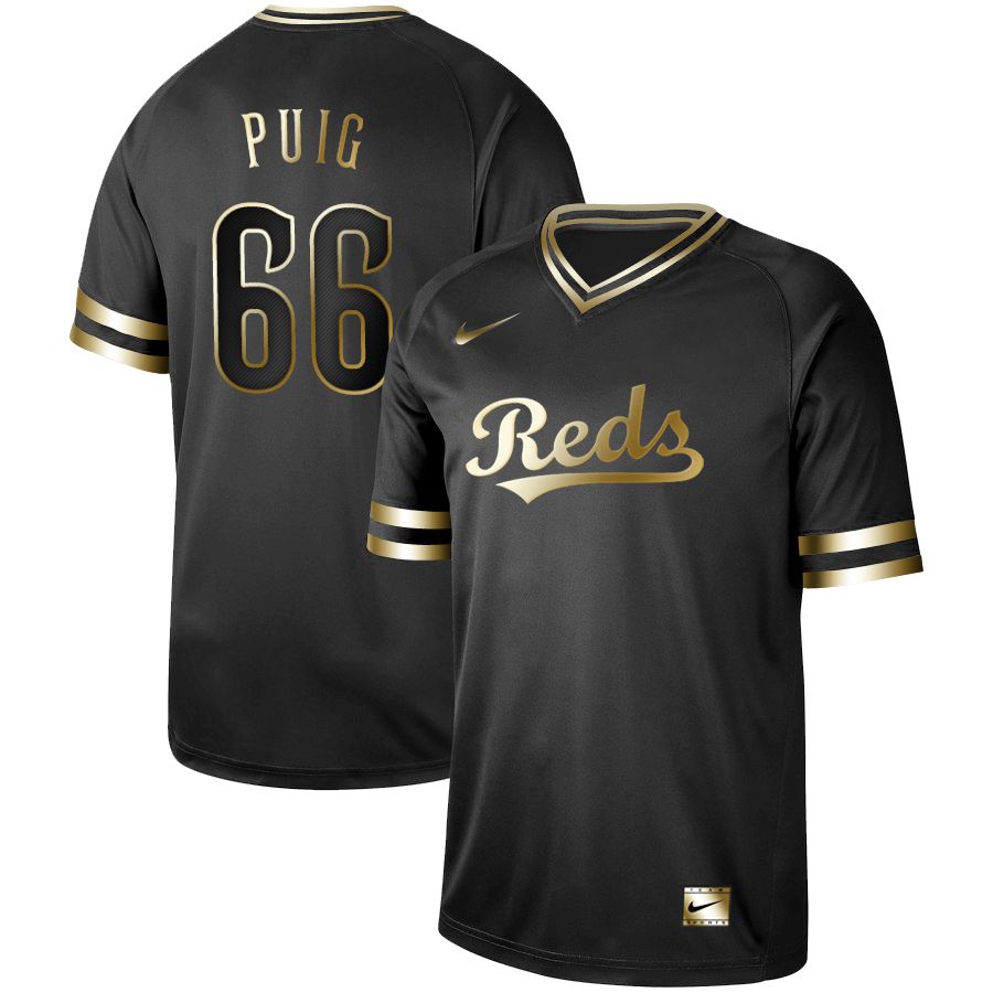 Men Cincinnati Reds 66 Puig Nike Black Gold MLB Jerseys